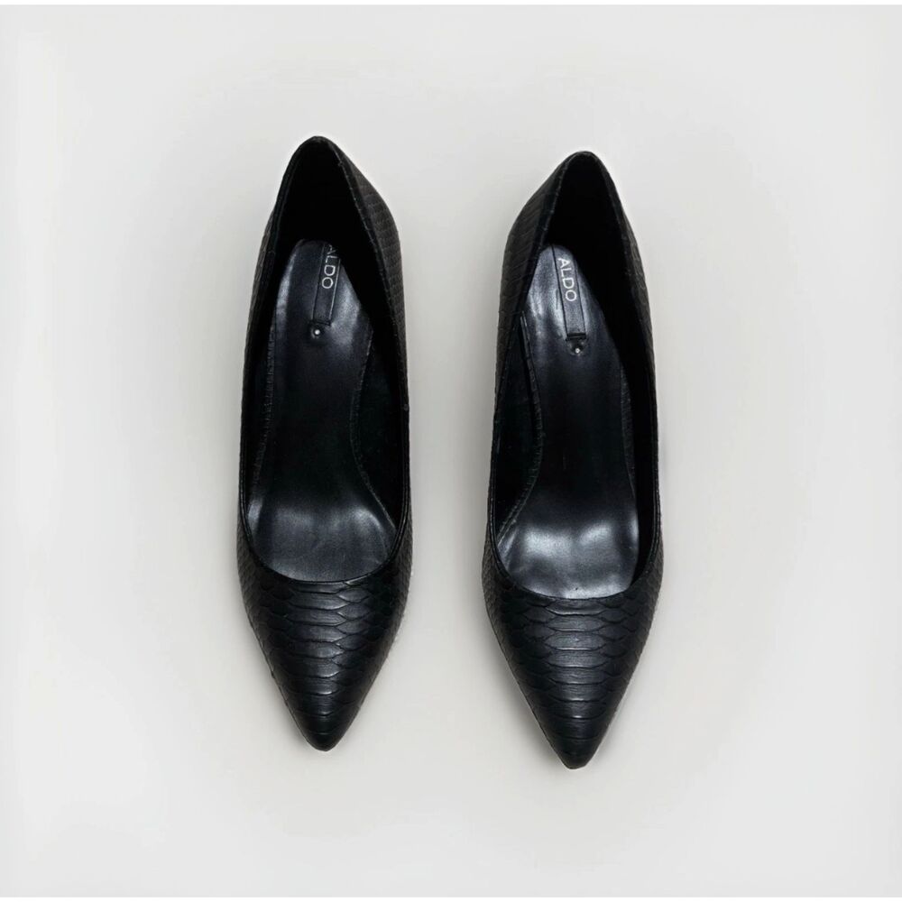 ALDO Women’s Heels Black Snakeskin Print Leather Pointed Toe Pumps Size 6.5